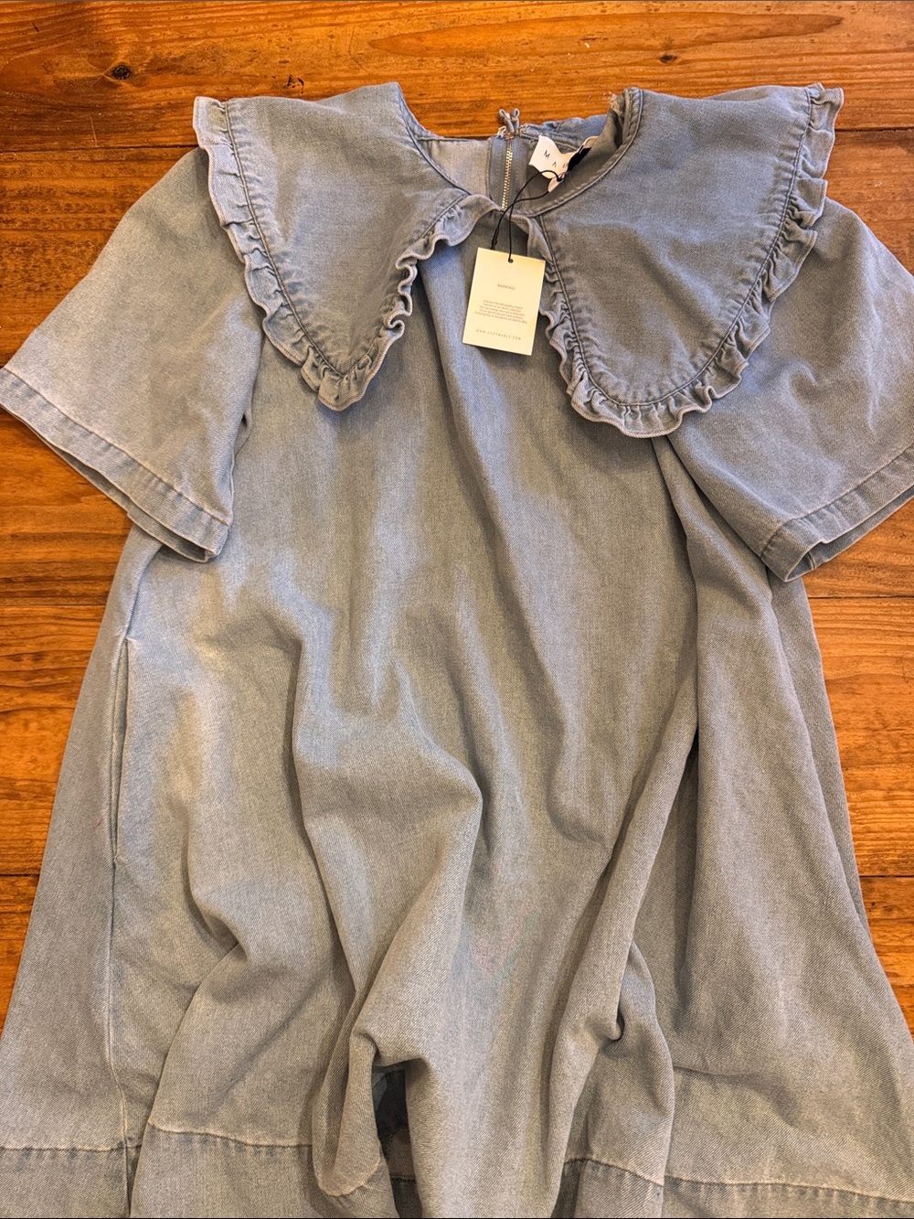 Light Blue denim Ruffle Collar dress